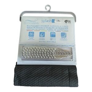 Splash Silver Microfiber Shower Curtain with Hooks